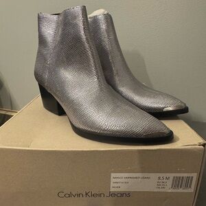 Calvin Klein Metallic Silver Ankle Boots- Size 8.5M NIB